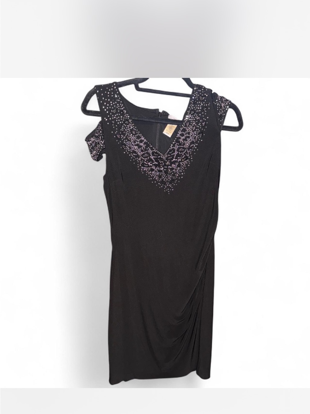 Cache One-Shoulder Black Dress with Pink Embellished Neckline